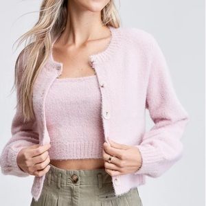 fuzzy fluffy cami cardigan set